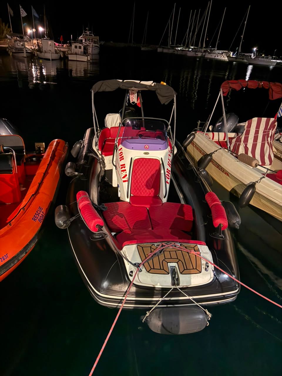 Wind Boat 6.5m night marina view