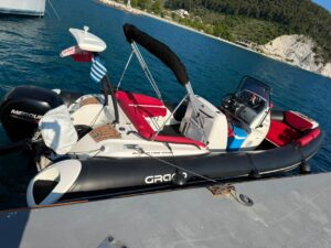 Wind Boat 6.5m side view in Skopelos waters